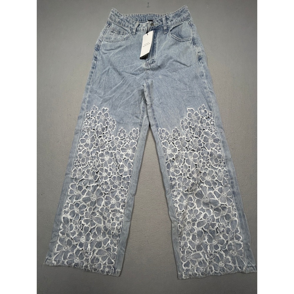 ANEWSTA Wide Leg Jeans Cotton Blend Light Wash Blue Size S Womens